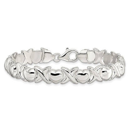 7 Inch Sterling Silver Polished X And O Bracelet