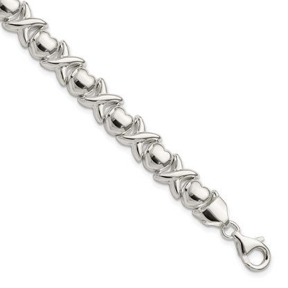 8 Inch Sterling Silver Polished X And O Bracelet