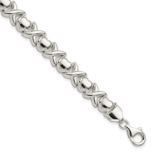 7 Inch Sterling Silver Polished X And O Bracelet