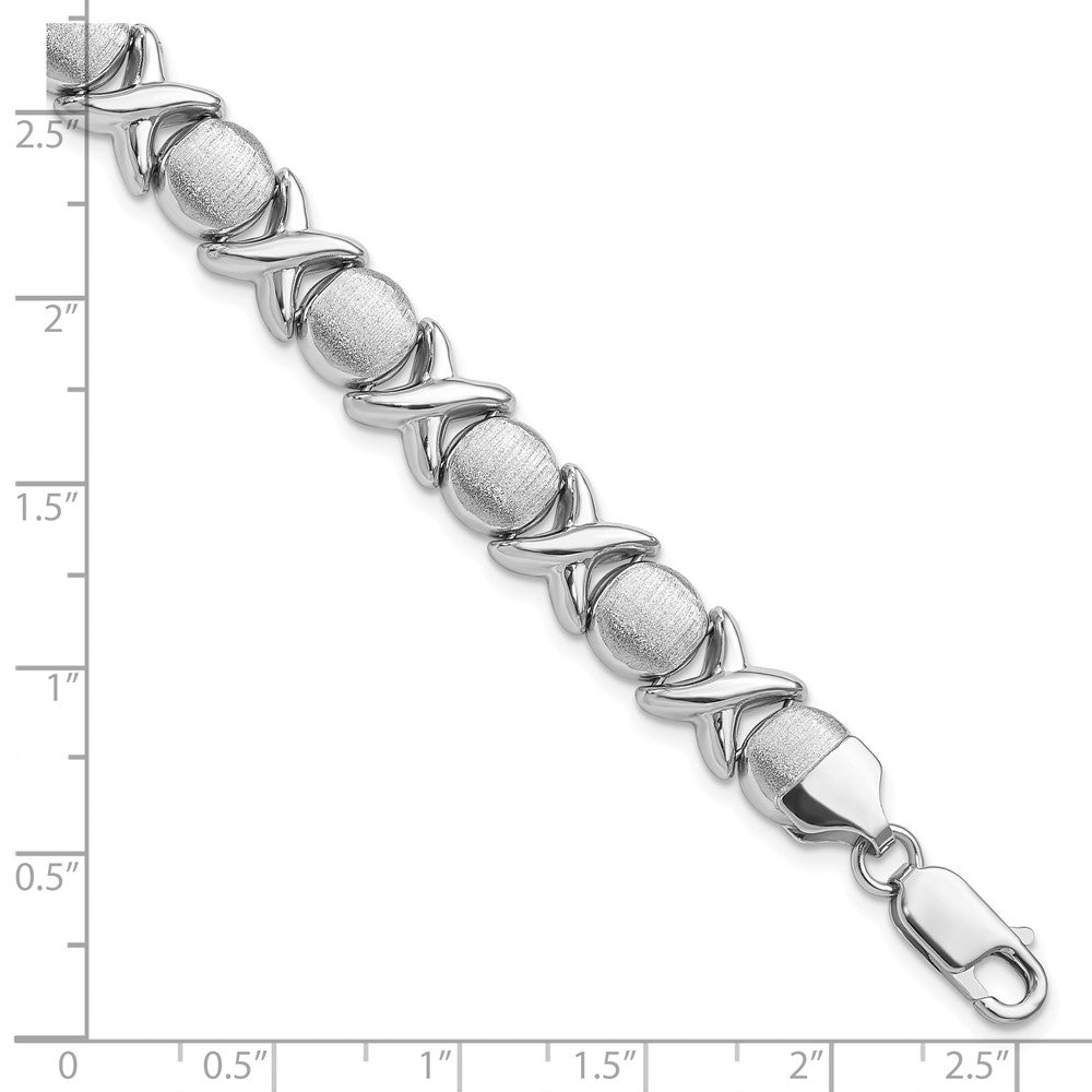 7.25 Inch Sterling Silver Rhodium Polished And Brushed X O Bracelet