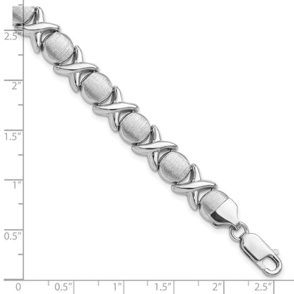 7.25 Inch Sterling Silver Rhodium Polished And Brushed X O Bracelet