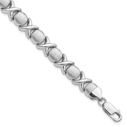 7.25 Inch Sterling Silver Rhodium Polished And Brushed X O Bracelet