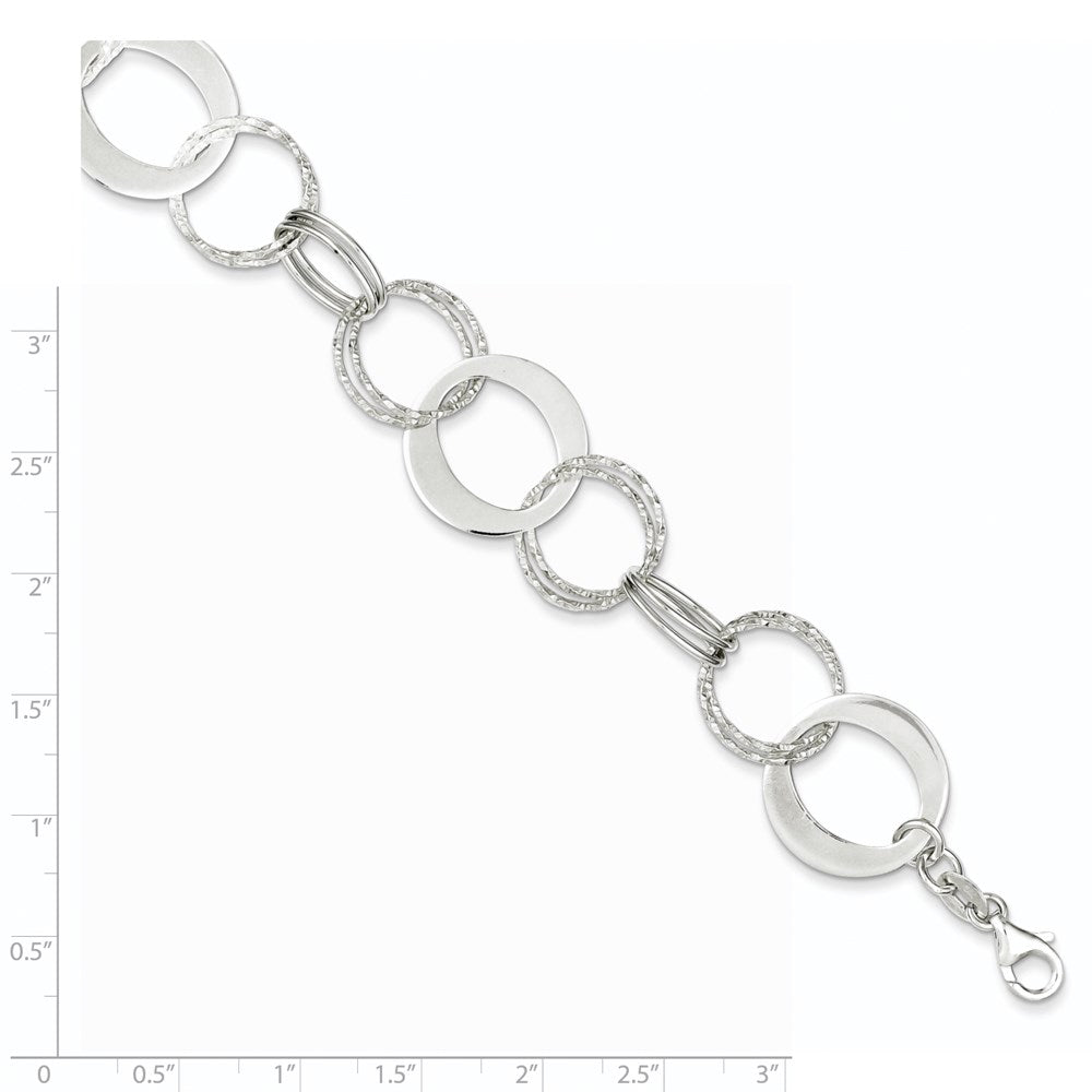 7.5 Inch Sterling Silver Polished And Textured Circle Link Bracelet