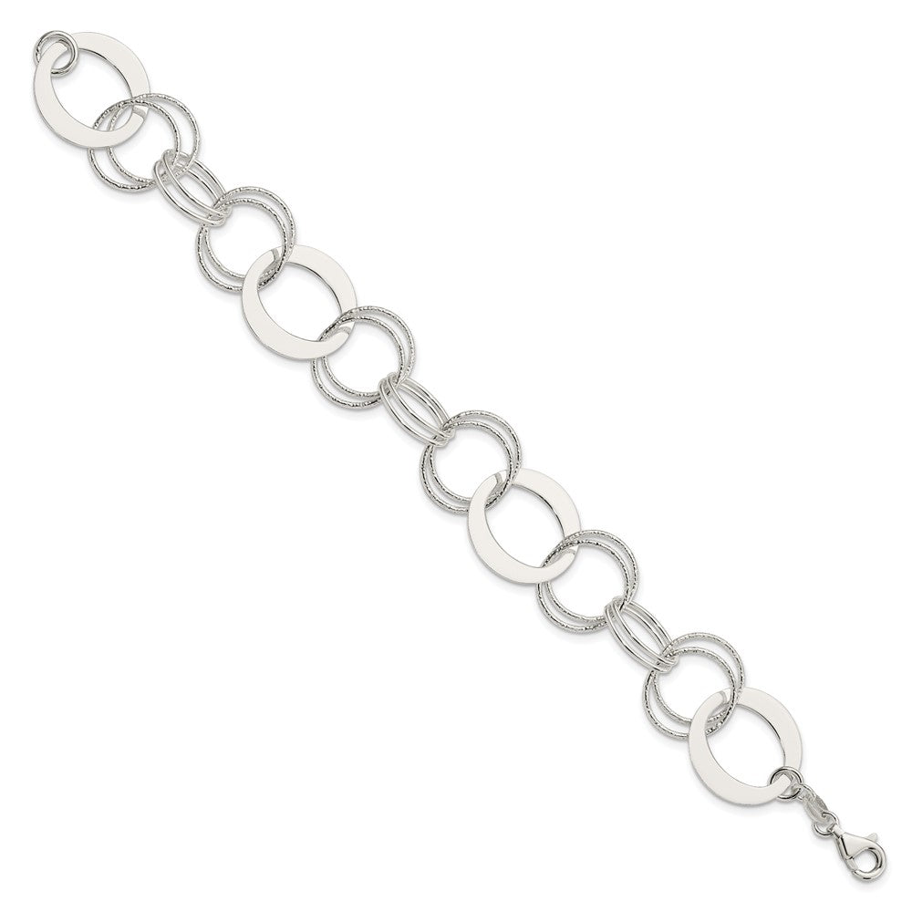 7.5 Inch Sterling Silver Polished And Textured Circle Link Bracelet