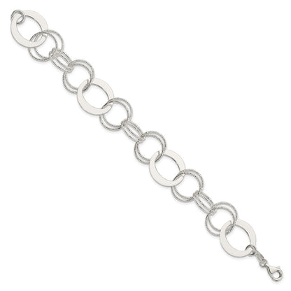 7.5 Inch Sterling Silver Polished And Textured Circle Link Bracelet