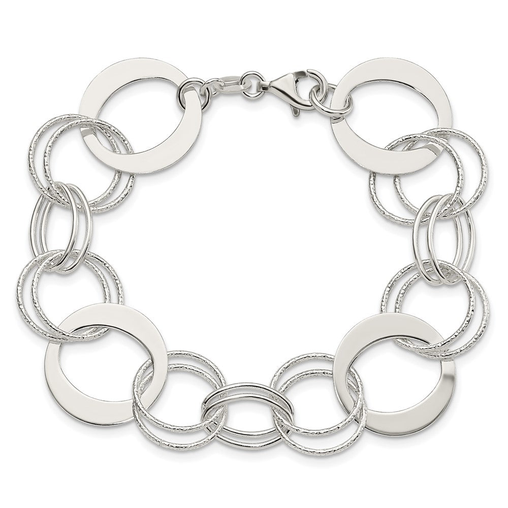 7.5 Inch Sterling Silver Polished And Textured Circle Link Bracelet