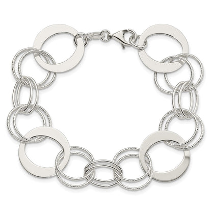 7.5 Inch Sterling Silver Polished And Textured Circle Link Bracelet