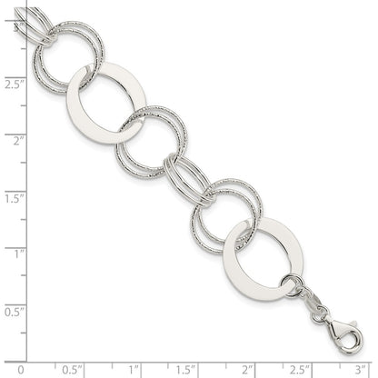 7.5 Inch Sterling Silver Polished And Textured Circle Link Bracelet