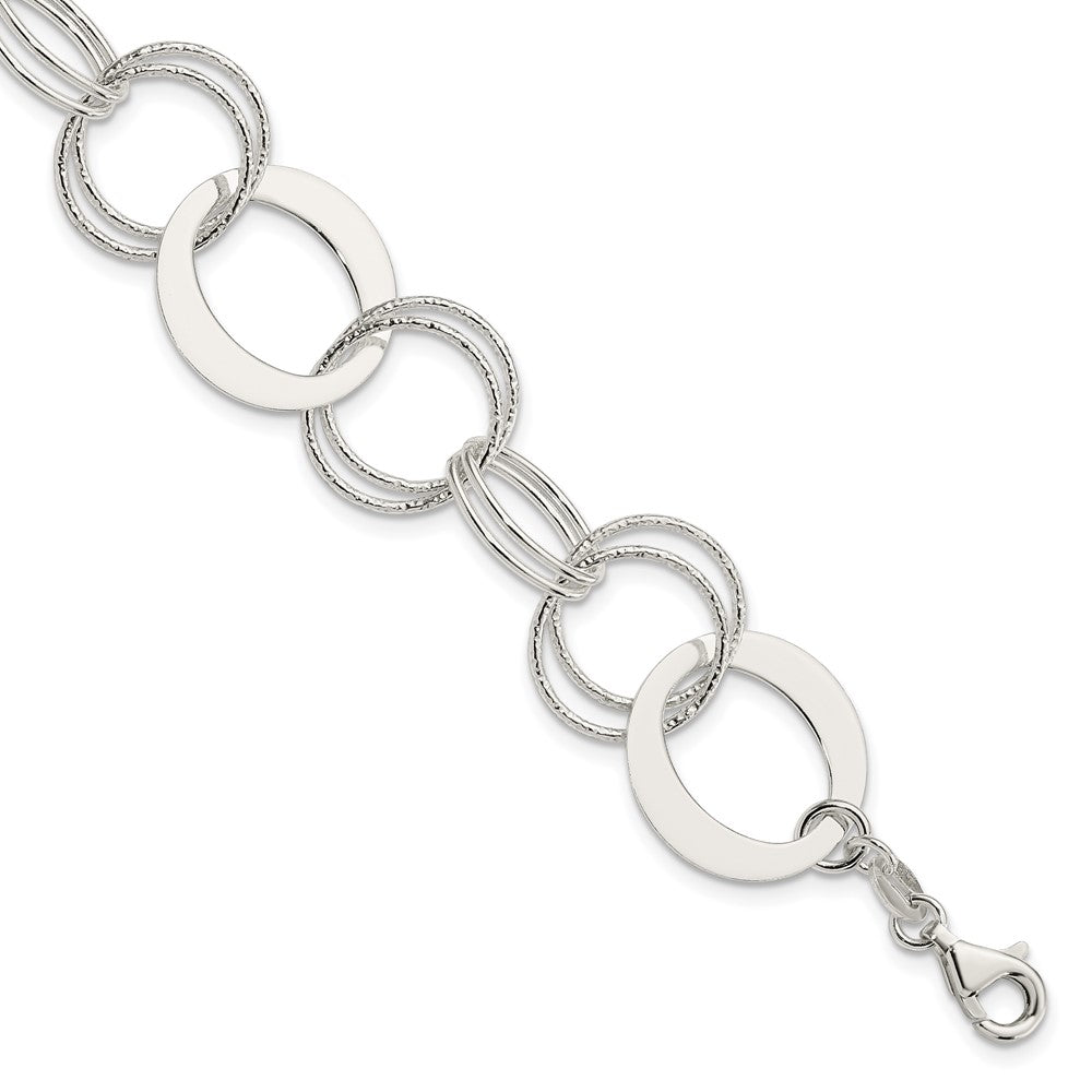 7.5 Inch Sterling Silver Polished And Textured Circle Link Bracelet