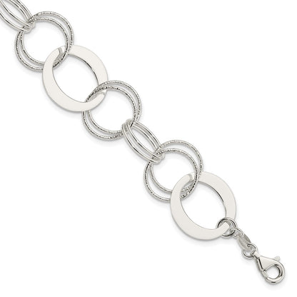 7.5 Inch Sterling Silver Polished And Textured Circle Link Bracelet