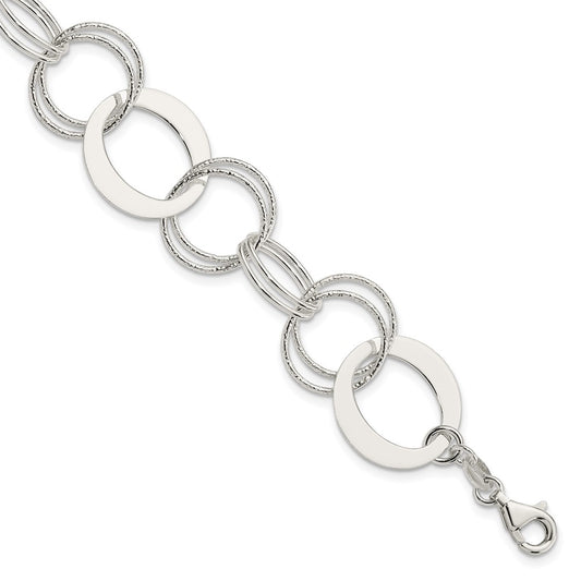 7.5 Inch Sterling Silver Polished And Textured Circle Link Bracelet