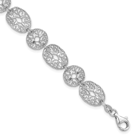 8.25 Inch Sterling Silver Rhodium Polished Circles Bracelet