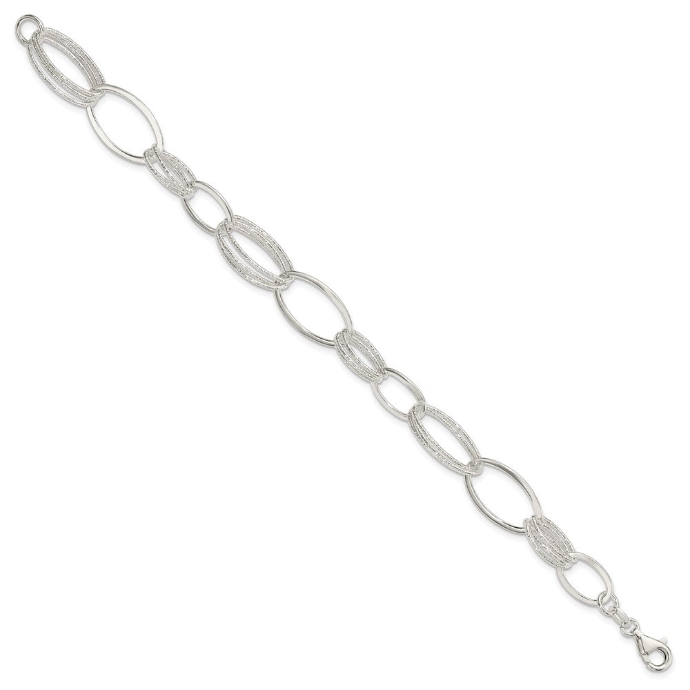 7.5 Inch Sterling Silver Polished And Textured Oval Link Bracelet