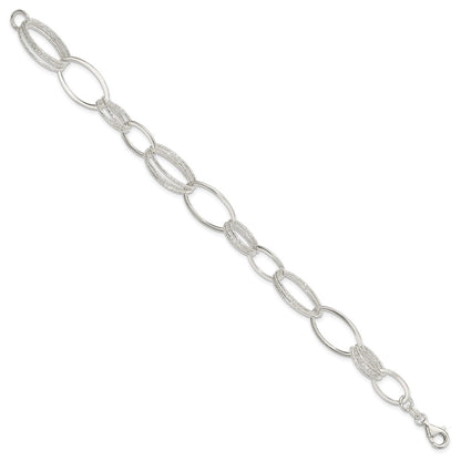 7.5 Inch Sterling Silver Polished And Textured Oval Link Bracelet