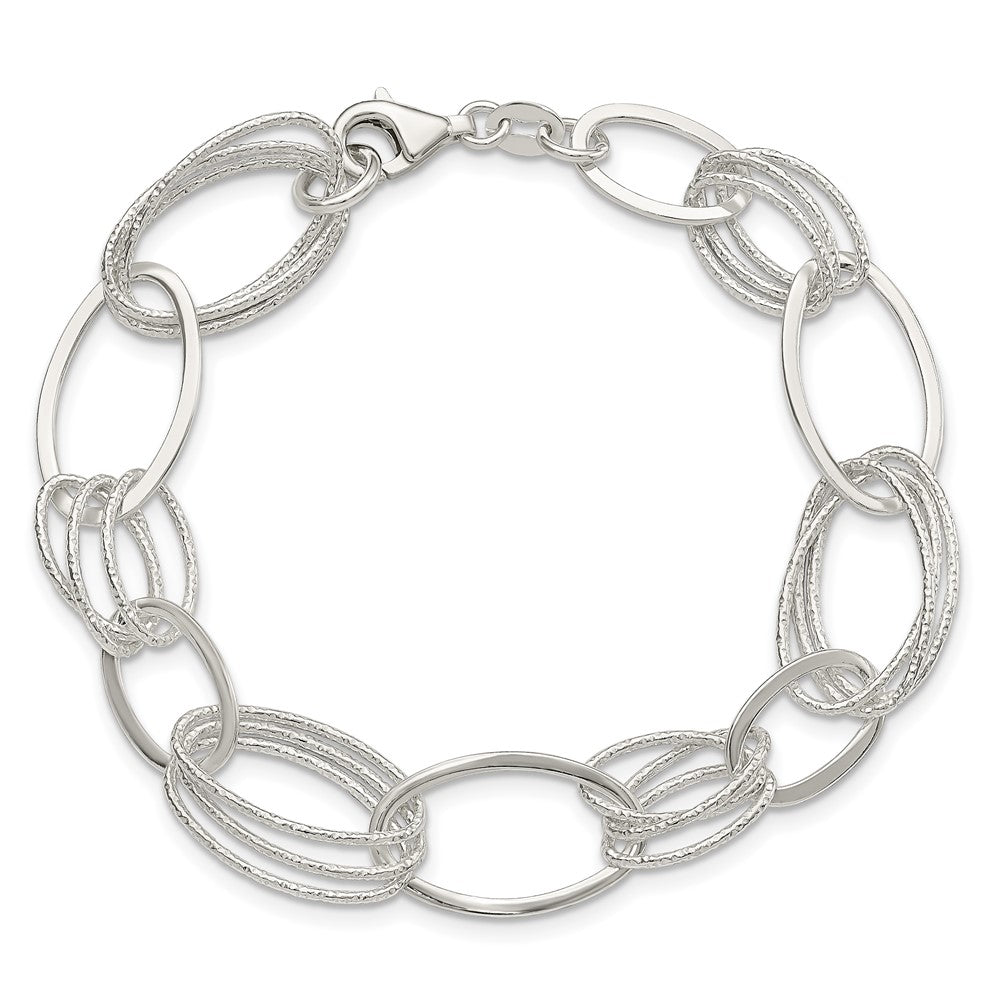 7.5 Inch Sterling Silver Polished And Textured Oval Link Bracelet