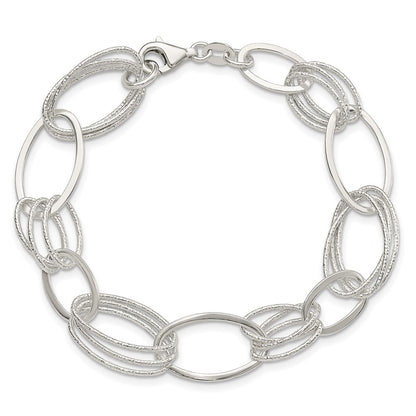 7.5 Inch Sterling Silver Polished And Textured Oval Link Bracelet
