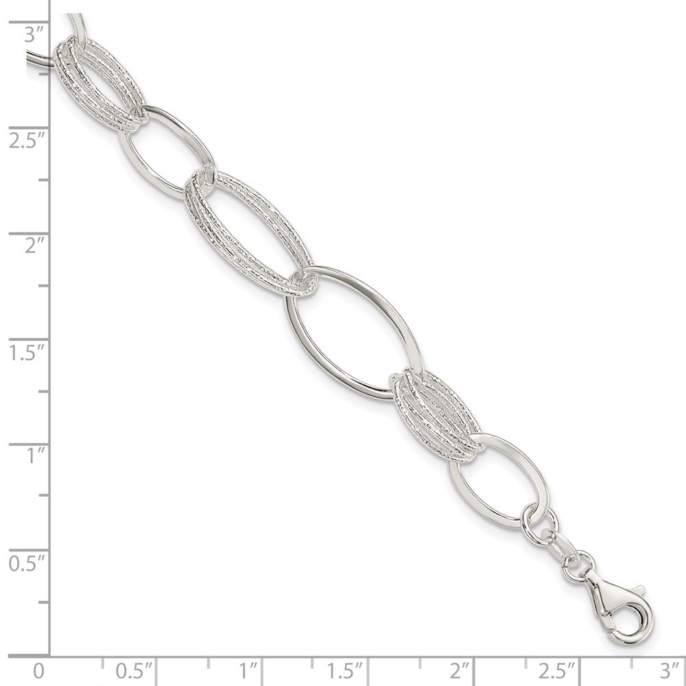 7.5 Inch Sterling Silver Polished And Textured Oval Link Bracelet