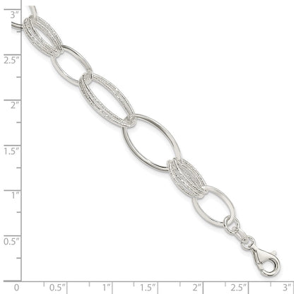 7.5 Inch Sterling Silver Polished And Textured Oval Link Bracelet