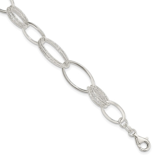 7.5 Inch Sterling Silver Polished And Textured Oval Link Bracelet