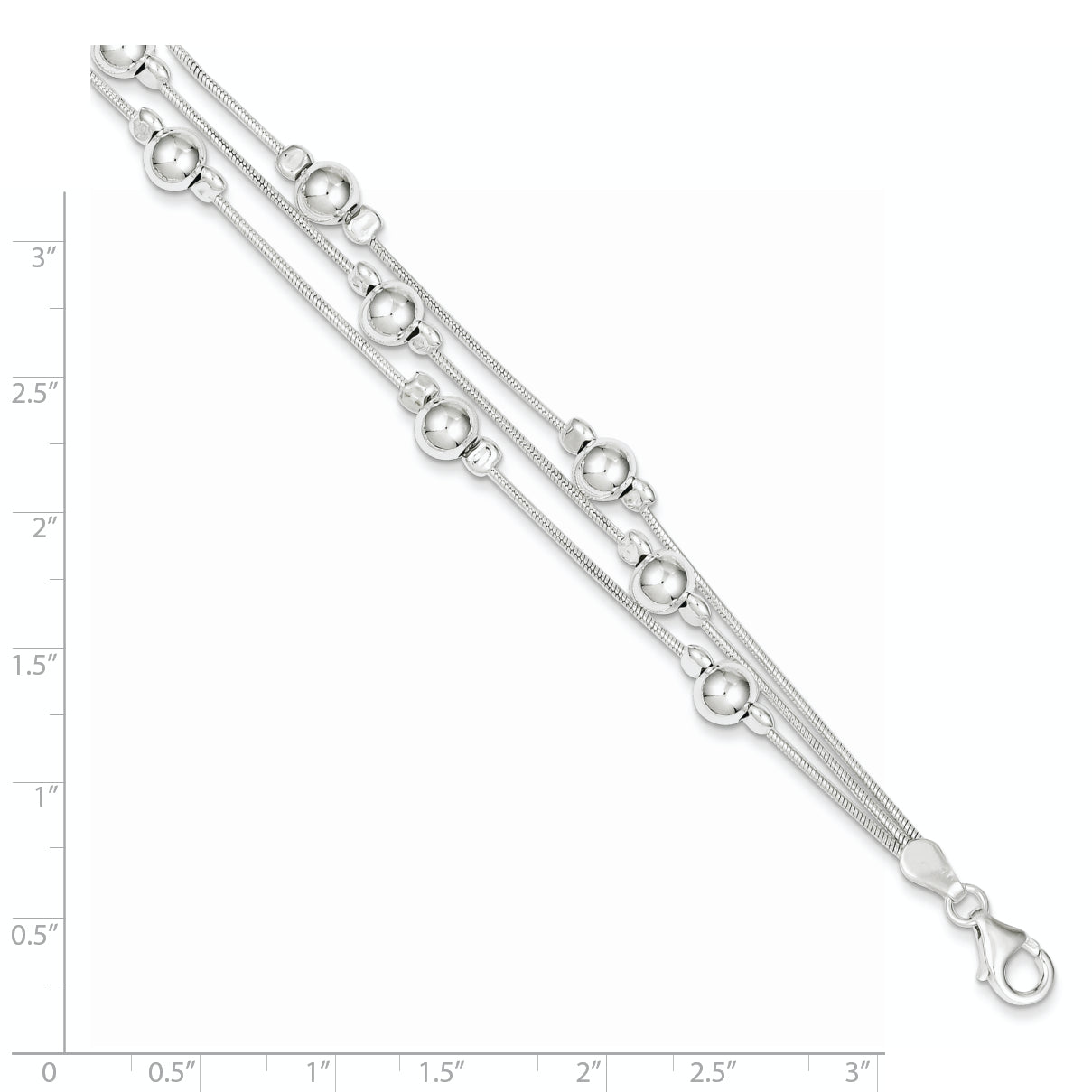 7.5 Inch Sterling Silver Polished Bead Snake Chain Bracelet