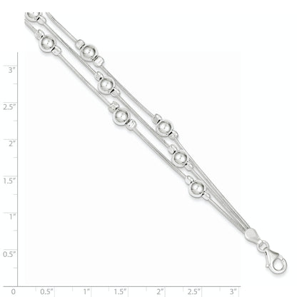 7.5 Inch Sterling Silver Polished Bead Snake Chain Bracelet