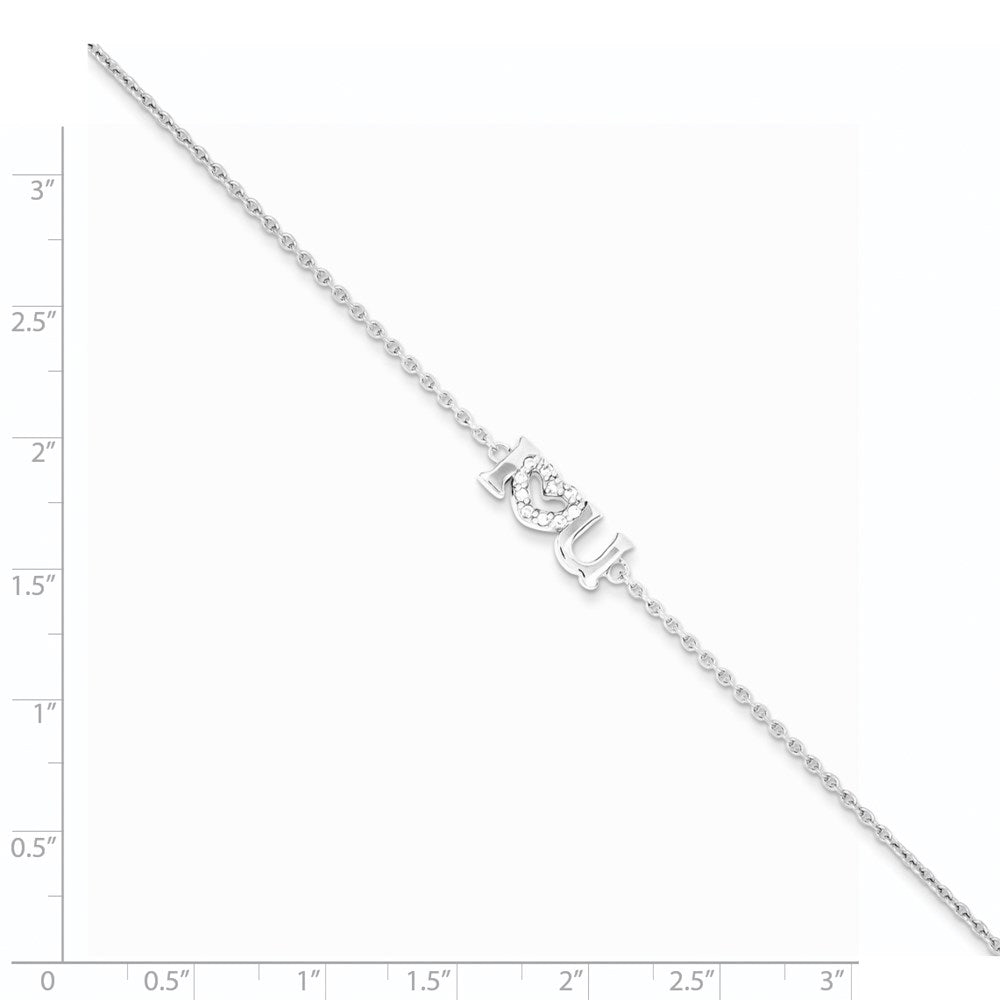 7.5 Inch Sterling Silver Rhodium Plated Cz I Heart U Bracelet