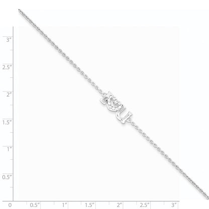 7.5 Inch Sterling Silver Rhodium Plated Cz I Heart U Bracelet