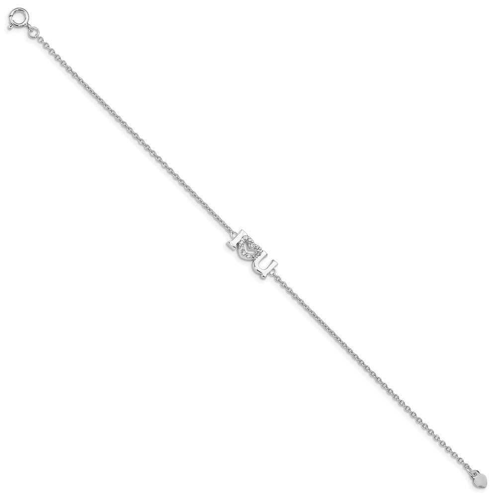 7.5 Inch Sterling Silver Rhodium Plated Cz I Heart U Bracelet
