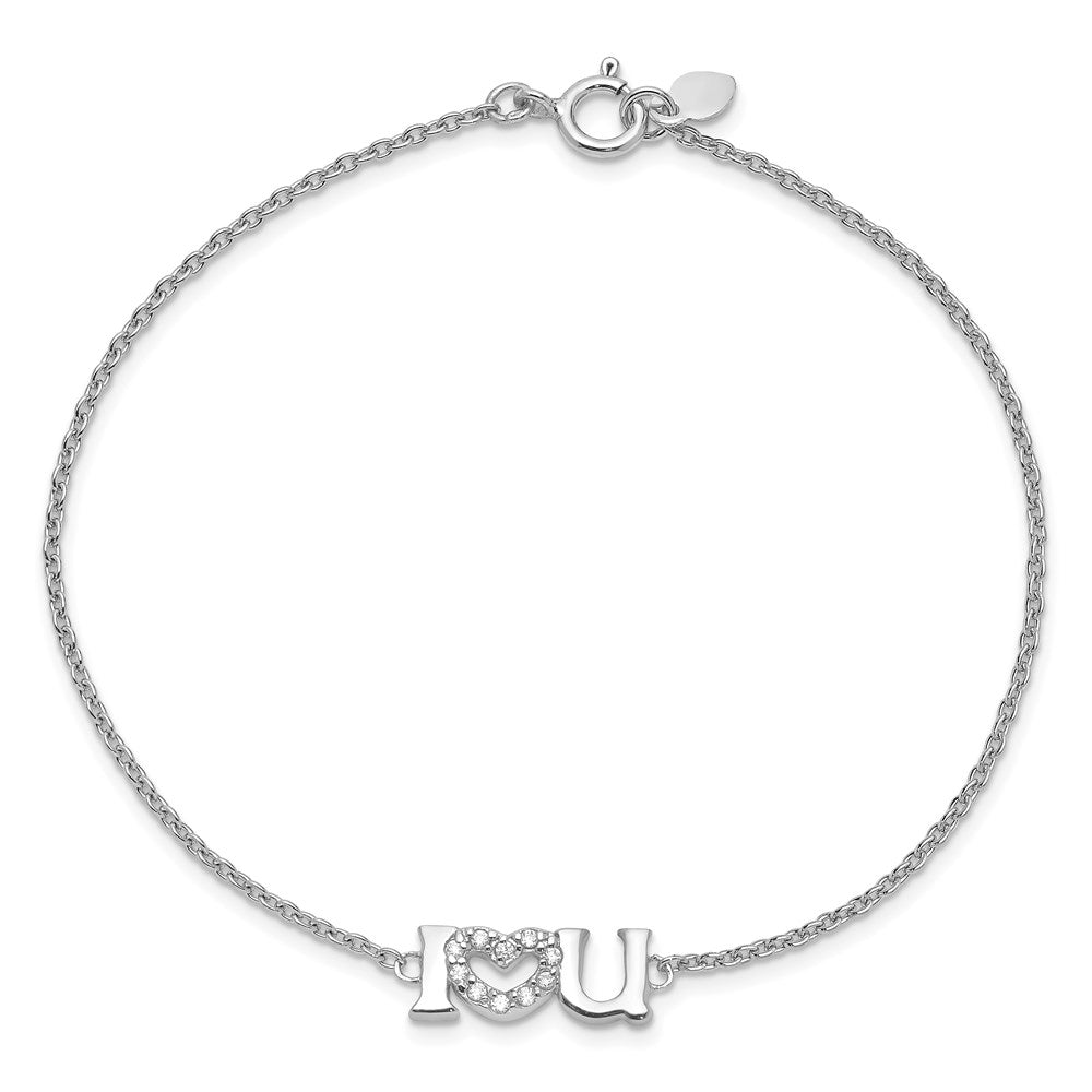 7.5 Inch Sterling Silver Rhodium Plated Cz I Heart U Bracelet