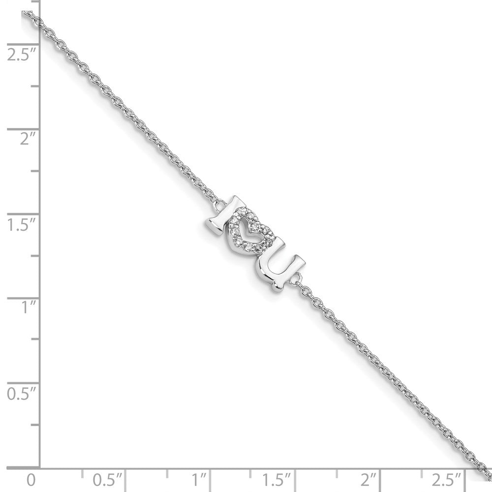 7.5 Inch Sterling Silver Rhodium Plated Cz I Heart U Bracelet