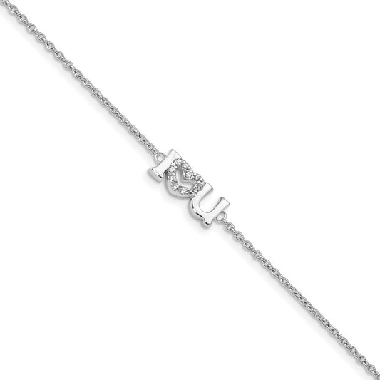 7.5 Inch Sterling Silver Rhodium Plated Cz I Heart U Bracelet