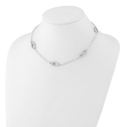 Sterling Silver Polished & Brushed Ovals And Heart Link Necklace