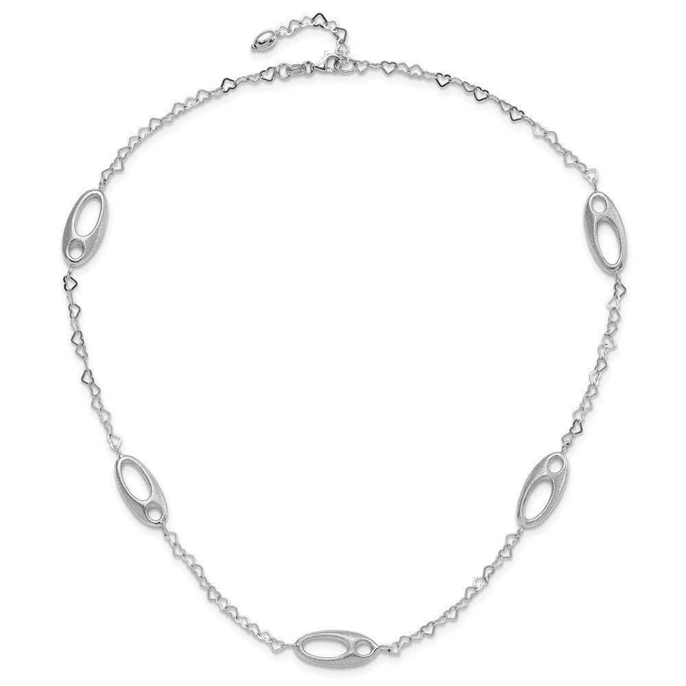 Sterling Silver Polished & Brushed Ovals And Heart Link Necklace
