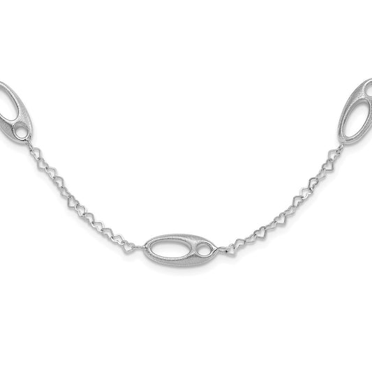 Sterling Silver Polished & Brushed Ovals And Heart Link Necklace