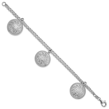 7.5 Inch Sterling Silver Rhodium-Plated Diamond Cut Hollow Discs Bracelet