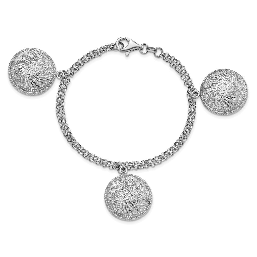 7.5 Inch Sterling Silver Rhodium-Plated Diamond Cut Hollow Discs Bracelet
