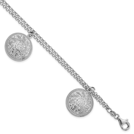 7.5 Inch Sterling Silver Rhodium-Plated Diamond Cut Hollow Discs Bracelet