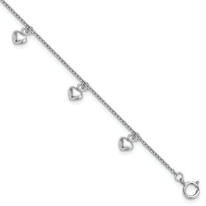 6 Inch Sterling Silver Rhodium-Plated Polished Hearts Children'S Bracelet