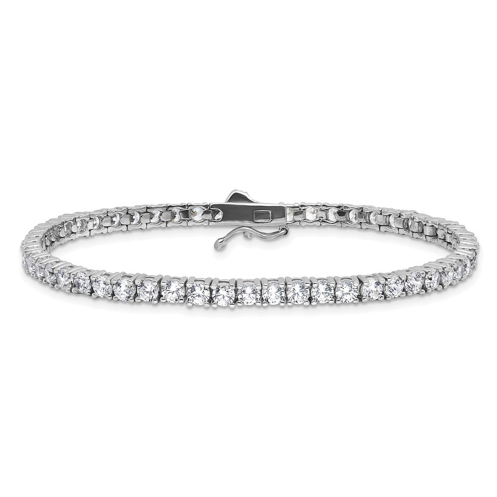 Sterling Silver Shimmer Rhodium-Plated 3mm Cz 55 Stone 7 Inch Bracelet