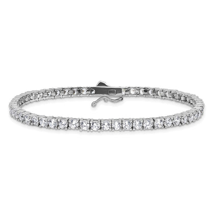 Sterling Silver Shimmer Rhodium-Plated 3mm Cz 55 Stone 7 Inch Bracelet