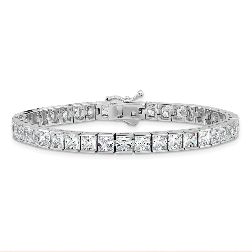 Sterling Silver Shimmer Rhodium-Plated 7 Inch 40 Stone Cz Bracelet