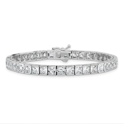 Sterling Silver Shimmer Rhodium-Plated 7 Inch 40 Stone Cz Bracelet