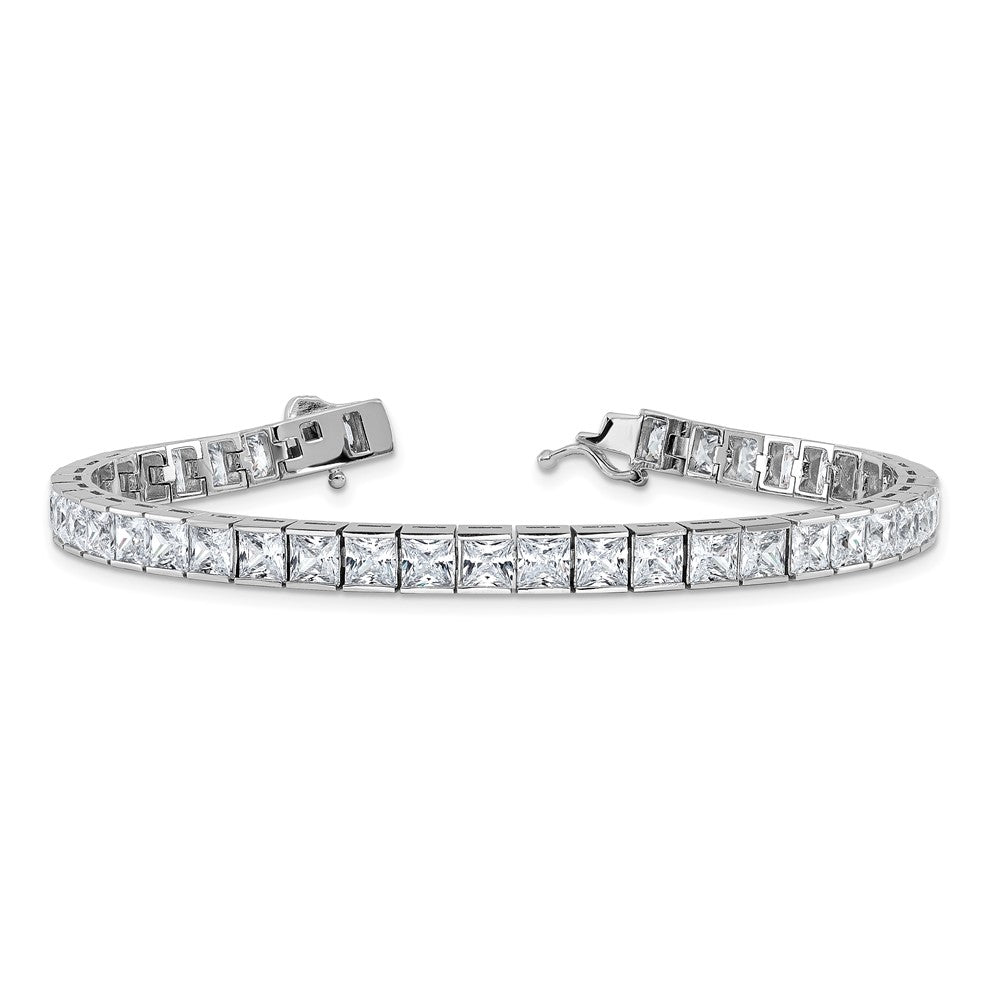 Sterling Silver Shimmer Rhodium-Plated 7 Inch 40 Stone Cz Bracelet