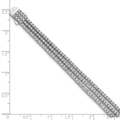 Sterling Silver Shimmer Rhodium-Plated 7 Inch 300 Stone Cz 3 Strand Bracelet