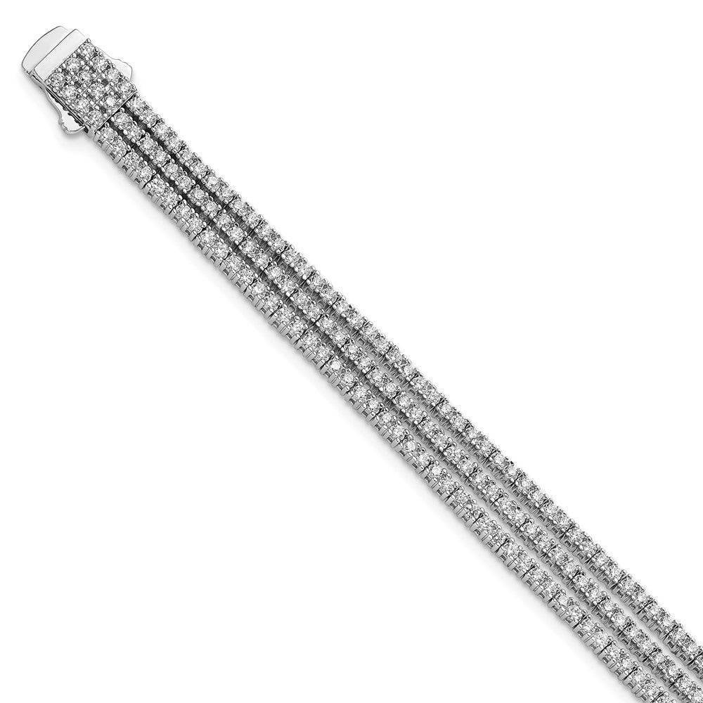 Sterling Silver Shimmer Rhodium-Plated 7 Inch 300 Stone Cz 3 Strand Bracelet