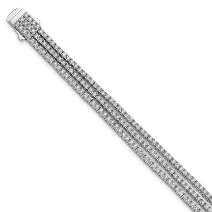 Sterling Silver Shimmer Rhodium-Plated 7 Inch 300 Stone Cz 3 Strand Bracelet