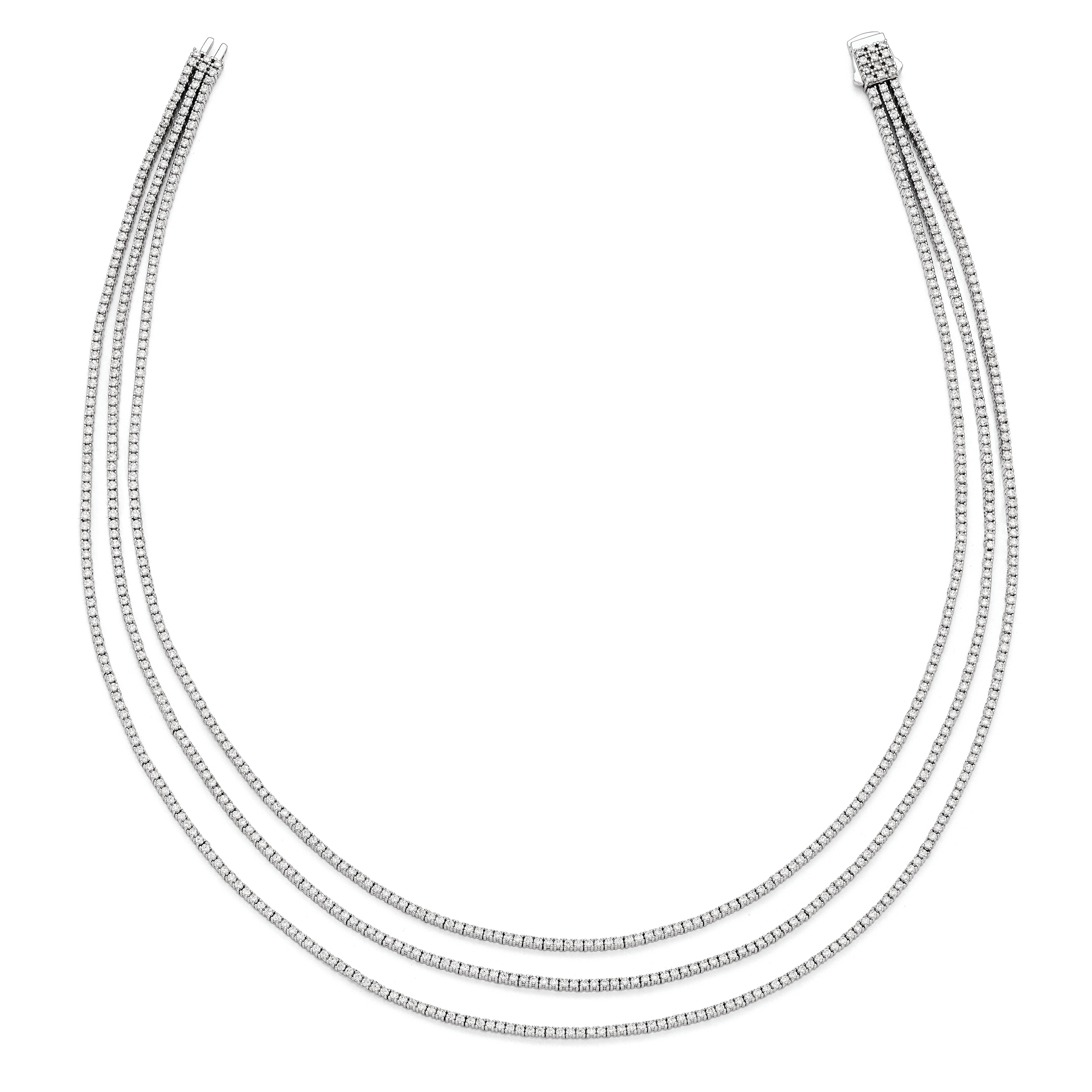 Sterling Silver Shimmer Rhodium Plated 16 Inch 732 Stone Cz 3 Strand Layer Necklace