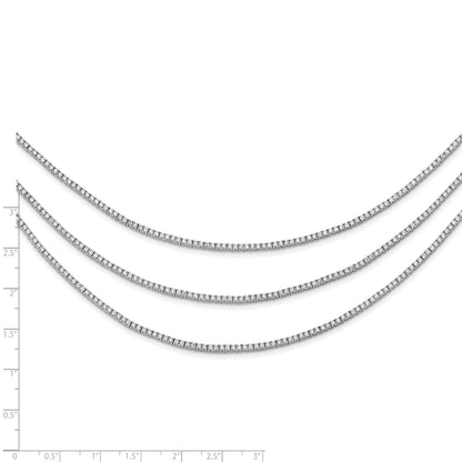 Sterling Silver Shimmer Rhodium Plated 16 Inch 732 Stone Cz 3 Strand Layer Necklace