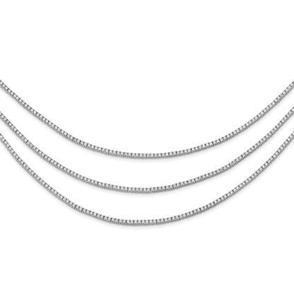 Sterling Silver Shimmer Rhodium Plated 16 Inch 732 Stone Cz 3 Strand Layer Necklace