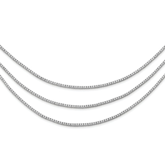 Sterling Silver Shimmer Rhodium Plated 16 Inch 732 Stone Cz 3 Strand Layer Necklace